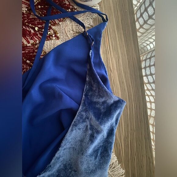 For Love And Lemons Maxi Dress Womens Sz M  Cobalt Blue Velvet Full Length Open - Picture 10 of 16